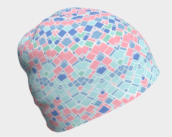 Groovy Boho Pastel Mondrian Mandala Polyester / Bamboo Rayon Relaxed Fit Beanie