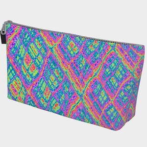 Psychedelic Groovy Vibrant Rainbow Grid Makeup Bag/Clutch Purse