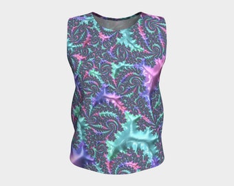 Trippy Groovy Pastel Fractal Polyester Loose Tank Top