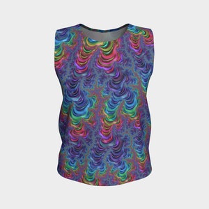 Psychedelic Vibrant Groovy Boho Hippie Jewel Tone Rainbow Fractal  Relaxed Fit Polyester Tank Top