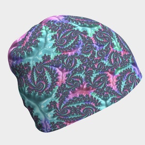 Trippy Groovy Pastel Fractal Polyester Beanie
