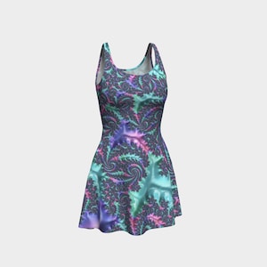 Trippy Groovy Pastel Fractal Flare Dress