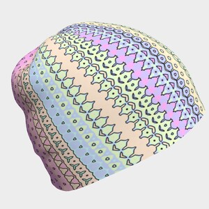 Bonnet groovy funky hippie bohème en polyester à rayures pastel