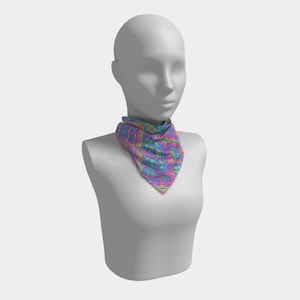 Psychedelic Groovy Vibrant Rainbow Grid Scarf
