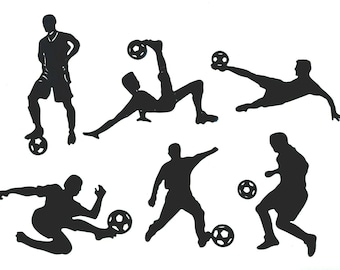 SOCCER PLAYERS KICKING, Passing, and Dribbling the Ball silhouette Die Cut/ Cuts, Clipart