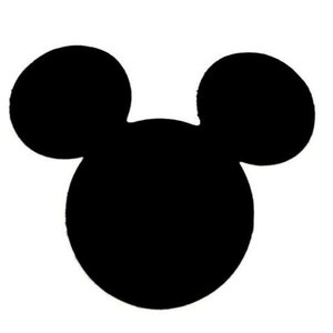 May include: Black silhouette of Mickey Mouse's head with large round ears.