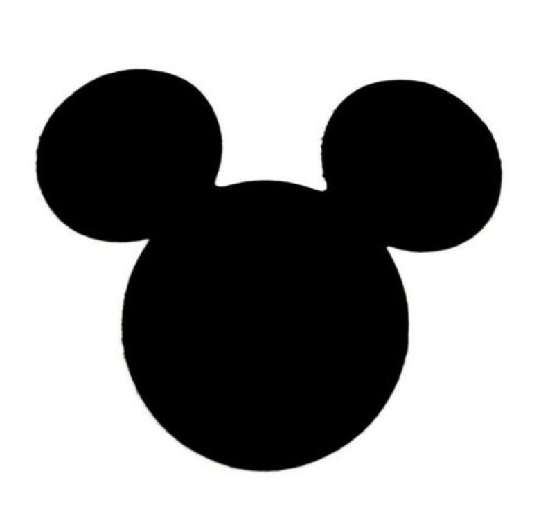 May include: Black silhouette of Mickey Mouse's head with large round ears.