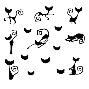CROOKED TAIL CAT, Cats Silhouette Die Cut/ Cuts, 15 Adorable Pieces of Clipart
