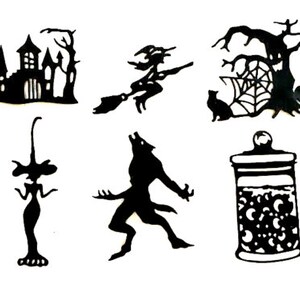 HAUNTED House, WITCHES, Jar of EYEBALLS, & More Silhouette Die Cut/ Cuts, Halloween Clipart