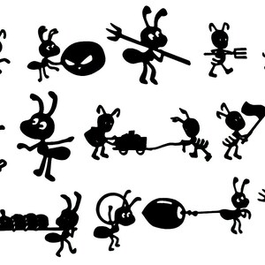 16 Adorable! ANT/ Ant's STEALING Our PICNIC Lunch Silhouette Die Cut/ Cuts, clipart, (14 pieces)