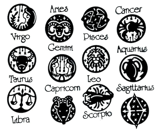 The 12 ZODIAC Signs Symbols Medallion and Printed - Etsy