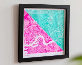 Risograph Double Map Print | Two Location Map | Square Frame | Unique Couples Gift | Riso Art