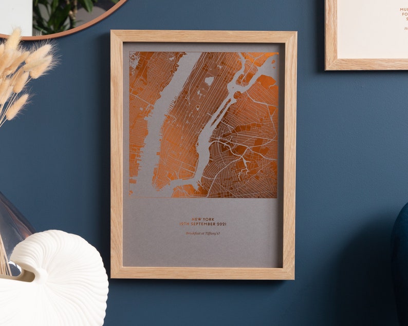 Foil Map Art Print New House Copper Wall Art Gold Foil Etsy UK