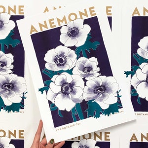 Anemone Risograph Print - Anemone Print - Küchen Poster - Blumen Wandkunst - Anemone Art - Illustration Wandkunst - Riso Print