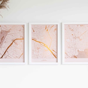 Metallic Foil Triptych Wall Art Textures Style Custom Map Prints Set of 3 Prints image 2