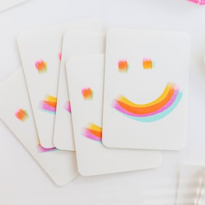 Rainbow Smile Risograph Card - Fluoro Pink, Yellow and Mint Rainbow Happy Face Riso Card