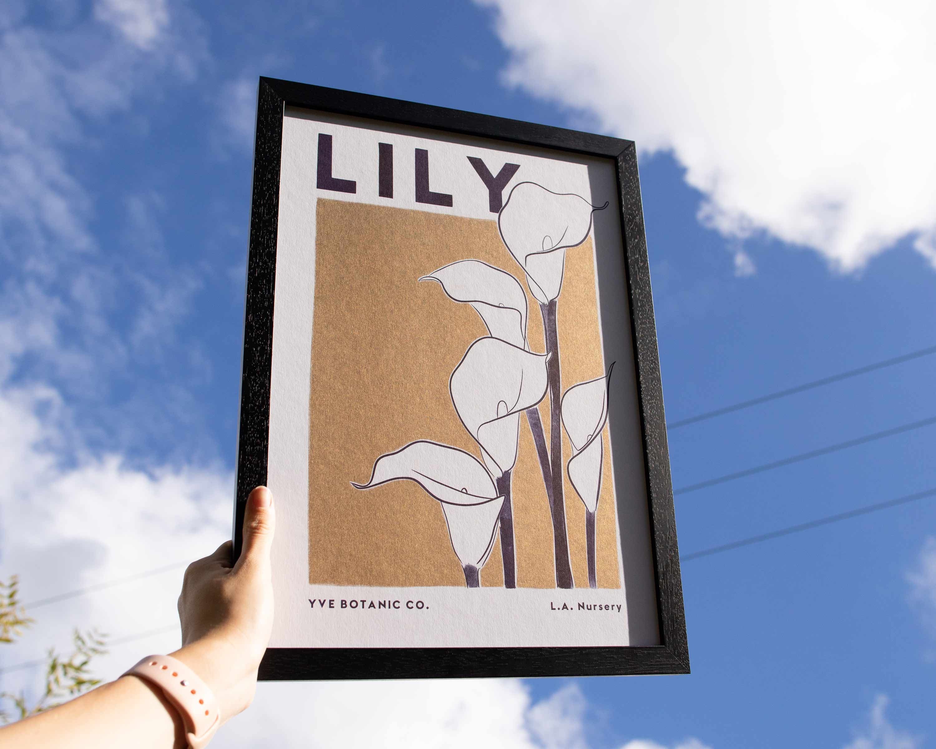 Metallic Gold Calla Lily Risograph Print: Floral Line Art