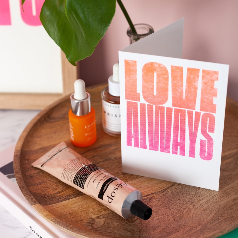 Love Always Fluorescent Orange and Pink Riso Card Riso Stationery Valentine's Day Card Blank Card image 4