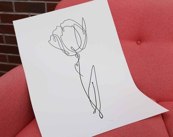 Tulip Single Line Drawing Print - Botanical Line Art - Minimalist Art Print - Illustration Flower Print - Large Wall Art - Pen Plot
