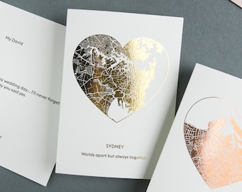 Custom Foil Herz Karte Jubiläums Karte | Personalisierte Grußkarte, Verlobung, 1. Jahrestag, neue Hauskarte | Jede Positionskarte
