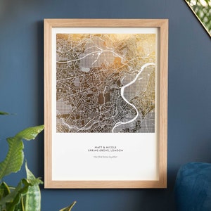 Foil Map Print, New House, Copper Wall Art, Gold Foil, New Home Gift, Wedding Present