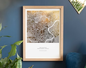 Real gold foil print of United kingdom wall art decor framed poster personalized artwork map gifts for friends BIRMINGHAM city map print