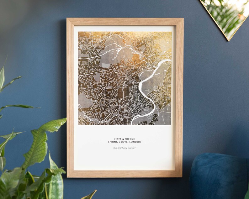 Foil Map Art Print New House Copper Wall Art Gold Foil Etsy UK
