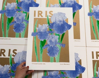 Iris Flower Illustration Print - Risograph Print - Iris Print - Flower Poster - Affiche Iris - Riso Print