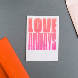 Love Always Fluorescent Orange and Pink Riso Card Riso Stationery Valentine's Day Card Blank Card image 5