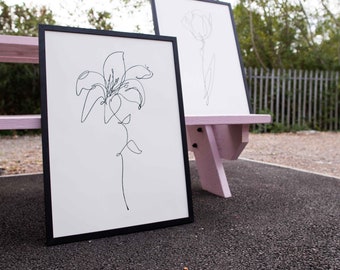 Lily Single Line Drawing Print - Botanical Line Art - Minimalist Art Print - Illustration Flower Print - Large Wall Art - Pen Plot