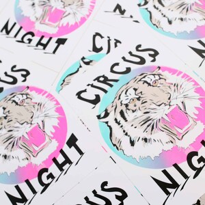 Circus Night Tiger Print Risograph Print Circus Poster Fluoro Pink Risography image 5