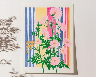 Wildblumen Risographie: Limitierte botanische Illustration im Format 30 x 40 cm