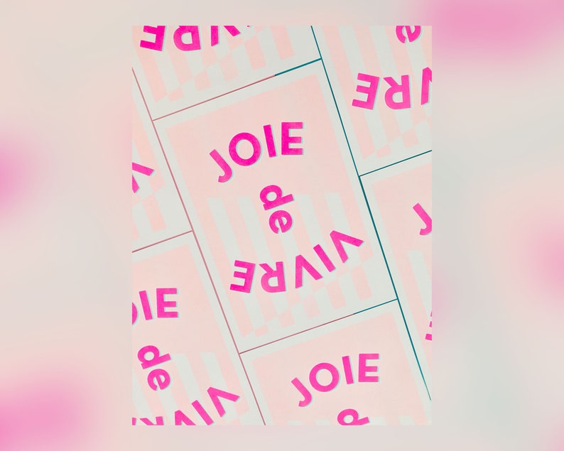 Joie de Vivre Riso Print in Pink Joyful Typography Print Statement Wall Art with French Quote image 4