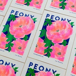 Peony Print Peonies Flower Illustration Print Risograph Print Floral Print Pink Wall Art Flower Print Kitchen Print image 2