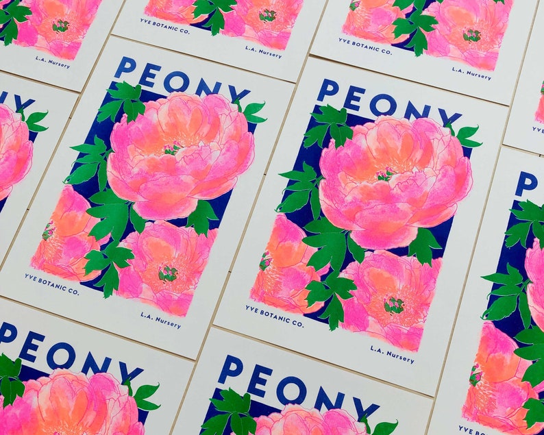 Peony Print Peonies Flower Illustration Print Risograph Print Floral Print Pink Wall Art Flower Print Kitchen Print image 2