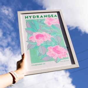 Hydrangea Print - Hydrangea Flowers Illustration Print - Risograph Print - Floral Print - Flower Poster - Flower Art Print