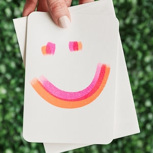 Joy Smile Risograph Card - Fluoro Pink and Orange Happy Face Riso Card