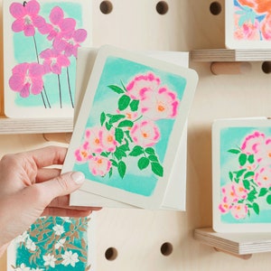 Wild Rose Illustrated Risograph Greetings Card Blank Inside Riso Card