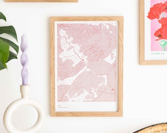 Textures Style Map Risograph Print | Rectangular Portrait or Landscape A3 - New Home Gift - Quirky Anniversary Print