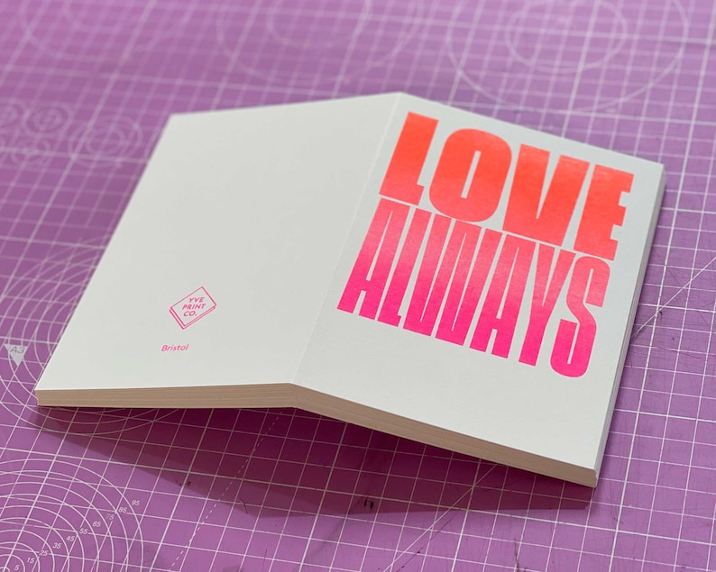 Love Always Fluorescent Orange and Pink Riso Card Riso Stationery Valentine's Day Card Blank Card image 1