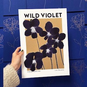 Stampa di illustrazione di viola selvatica - Stampa Risograph - Stampa floreale - Stampa di fiori di campo - Poster di fiori - Opera d'arte botanica - Arte murale floreale