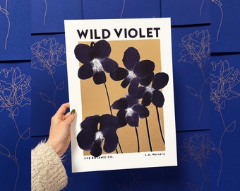 Wild Violet Illustration Print - Risograph Print - Floral Print - Wildflower Print - Flower Poster - Botanical Artwork - Flower Wall Art