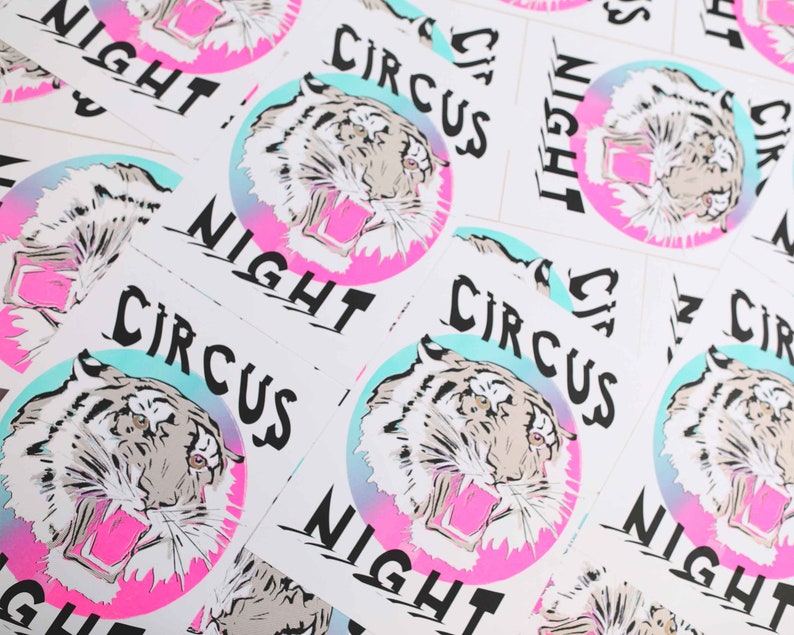 Circus Night Tiger Print Risograph Print Circus Poster Fluoro Pink Risography image 6