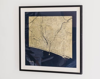 Gold Brighton Map Limited Edition Screen Print Square 50x50cm