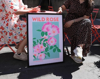 Wild Rose Flower Illustration Print - Floral Print - Botanical Artwork - Large Wall Art - Pink Wall Art, 50 x 70 Poster