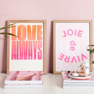 Joie de Vivre Riso Print in Pink Joyful Typography Print Statement Wall Art with French Quote image 2
