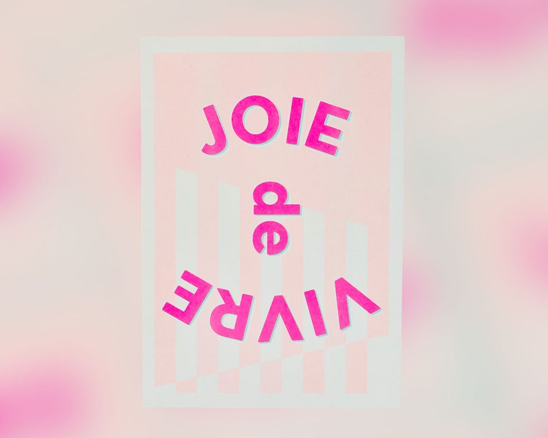 Joie de Vivre Riso Print in Pink Joyful Typography Print Statement Wall Art with French Quote image 1