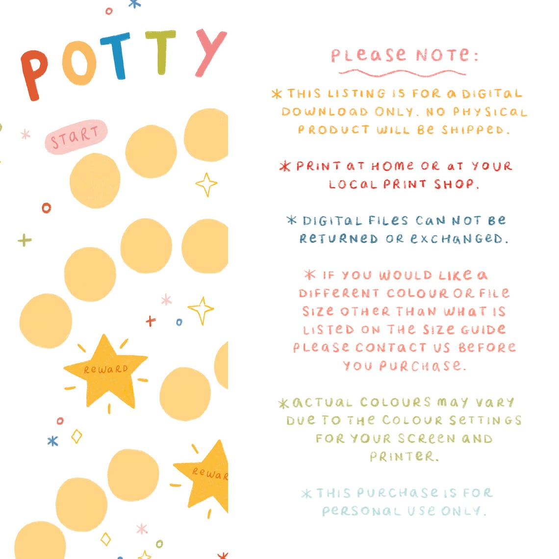 PRINTABLE Potty Training Reward Chart Kids Reward Chart - Etsy