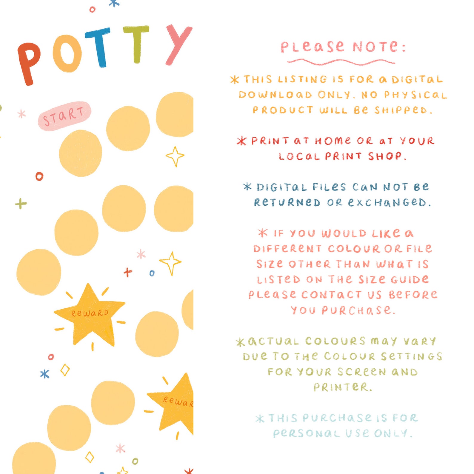 PRINTABLE Potty Training Reward Chart Kids Reward Chart - Etsy