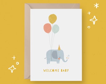 PRINTABLE New Baby Card Baby Elephant Yellow Baby Shower Greetings Card Instant Download Card Printable Greetings Card Cute Elephant